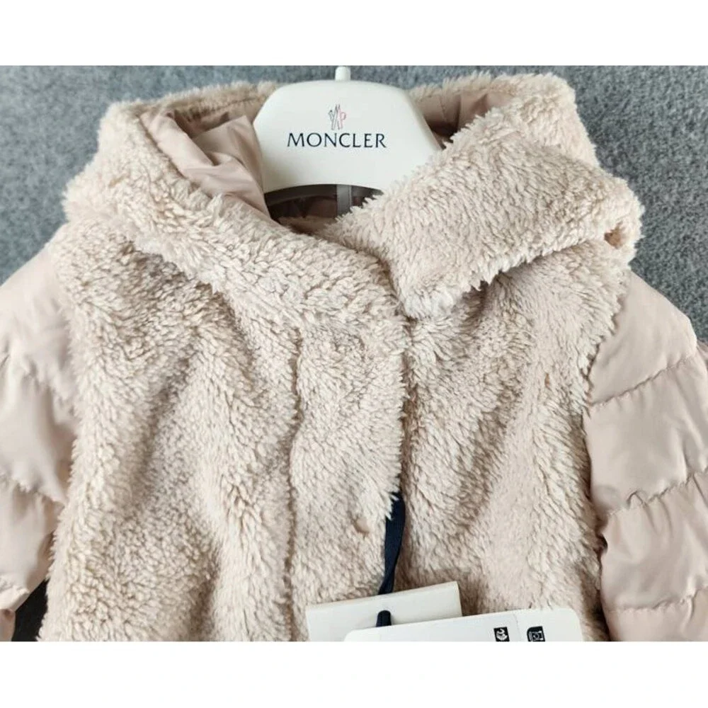Moncler Jerima Teddy Hooded Down Short Puffer Jacket Baby Girls 9/12 Pink L/S